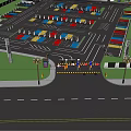 Road Facilities With Colored Parking Lot Traffic Signs Street Lamps And Barriers