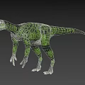 Realistic 3D Green And Black Patterned Dinosaur Model Standing On Black Background