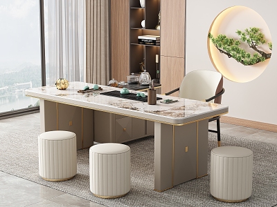 Modern Marble Tea Table and Chair Combination Tea Room Marble Tea Table Tea Table Rock Board Tea Brew Table Tea Area Tea Tray Tea model