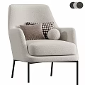 Light Beige Upholstered Accent Chair with Brown Checkered Round Decorative Pillows and Black Metal Legs