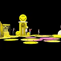 Yellow Smiley Face Themed Play Structures With Various Shapes And Interactive Elements 3d model