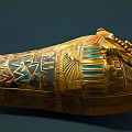 Historic Ancient Egyptian Golden Sarcophagus With Colorful Inlays And Ornate Hawk Snake Motifs