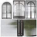 Modern Double Doors Design With Glass Panels Metal Frames And Ribbed Glass For Interior