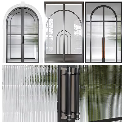 Modern Double Doors Design With Glass Panels Metal Frames And Ribbed Glass For Interior 3d model