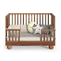 Solid Wooden Baby Crib With Rail Design Soft Mattress And Rolling Wheels