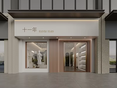 ELEVEN YEARS Clothing Store Exterior Design With Glass Display Windows And Wooden Entrance 3d model