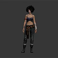 Female Character With Curly Hair Sports Bra Wrist Guards Plaid Sash And Cargo Boots Outfit