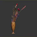 Artistic Hand Carved Wooden Vase With Colorful Dried Flowers On Dark Background