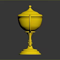 Golden Trophy With Ornate Handles Lid And Shiny Base Design