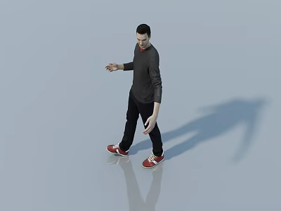 Man In Dark Top Black Pants Red Shoes Standing On Light Colored Floor With Shadow 3d model