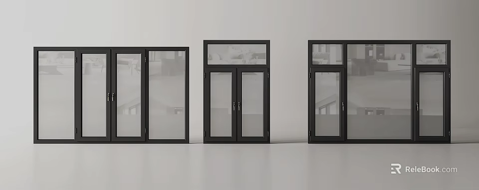 Modern Casement Windows With Black Frames Transparent Glass And Stylish Design 3d model
