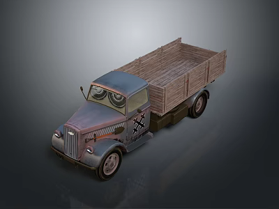 Vintage Old Truck With Wooden Cargo Bed And Classic Front Design And Wheels Details 3d model