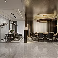 Elegant Modern Restaurant Interior With Marble Floor Chandelier And Dining Chairs