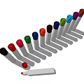 Various Colored Markers with White Barrels Arranged in a Row Red Cap and Lying Marker