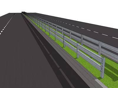 Road Infrastructure With Metal Guardrail Green Grass And White Lane Dividers 3d model