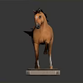 Brown Horse Model With Black Mane Tail And Raised Front Leg On Wooden Base