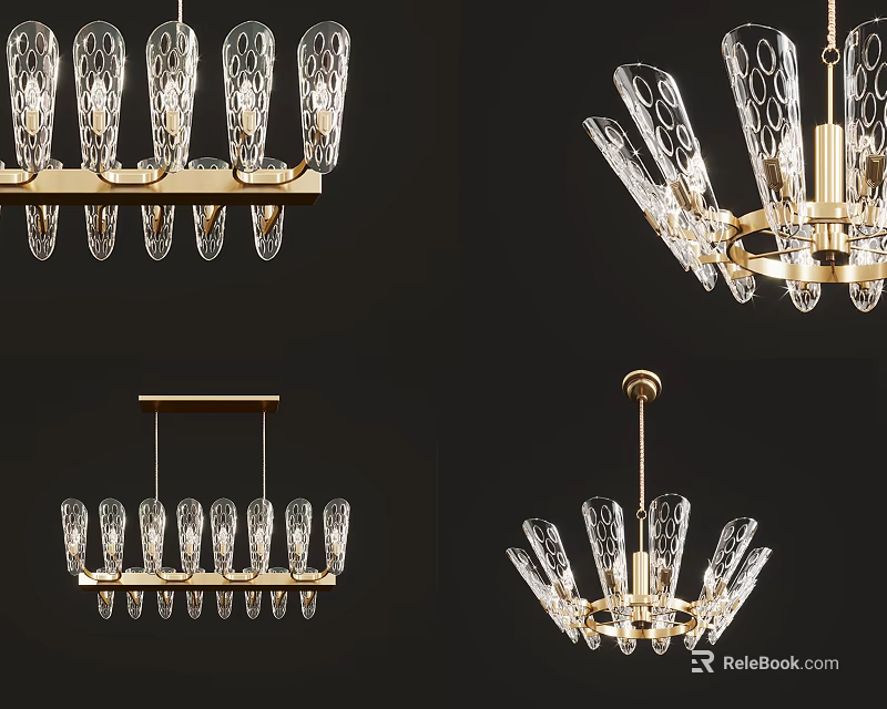 Elegant Modern Gold Chandelier Design With Transparent Glass Shades And Multiple Styles 3d model 