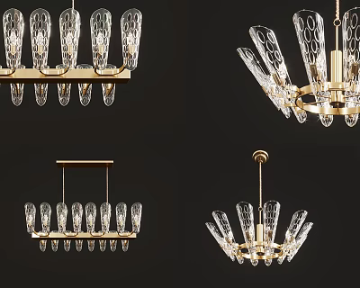 Elegant Modern Gold Chandelier Design With Transparent Glass Shades And Multiple Styles 3d model