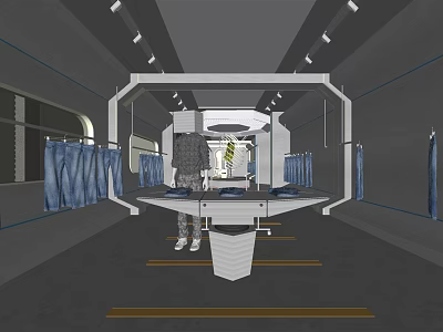Modern Clothing Store Interior With Open Space Mannequin And Clothing Racks Lighting 3d model