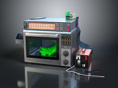 Silver Entertainment Appliance Microwave With Digital Display Green Interior And Controls 3d model