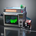 Silver Entertainment Appliance Microwave With Digital Display Green Interior And Controls