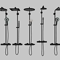 Modern Black Shower Systems With Various Designs And Functional Components 3d model