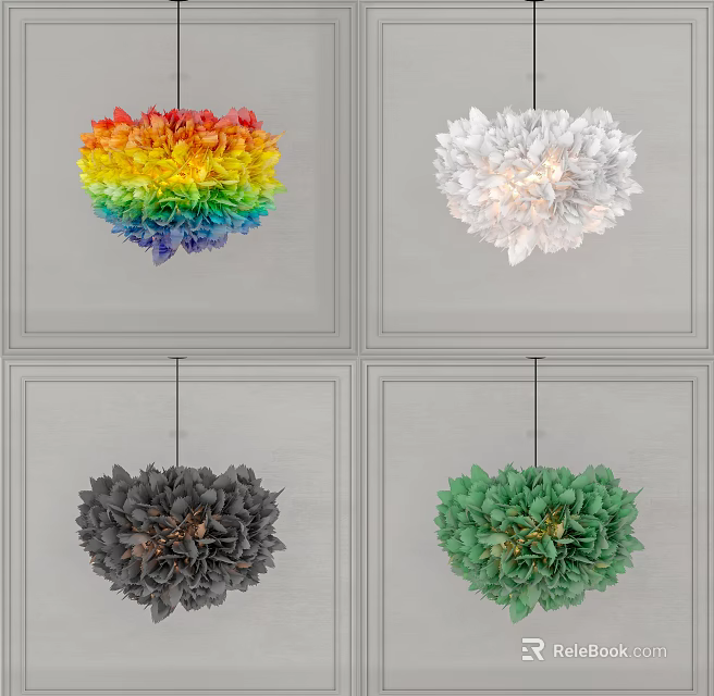 Various Petal Design Chandeliers in Rainbow White Gray and Green Colors 3d model 