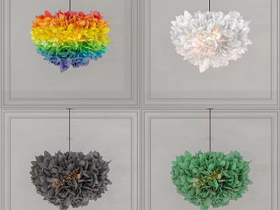 Various Petal Design Chandeliers in Rainbow White Gray and Green Colors 3d model