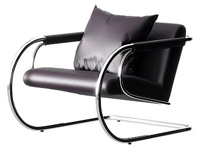 Stylish Modern Black Leather Leisure Armchair With Polished Chrome Metal Frame And Soft Support Pillow 3d model