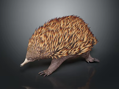 Echidna With Spiky Brown And Yellow Coat And Long Snout On Dark Background 3d model