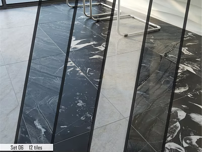 Set 06 12 Tiles With Black And White Marble Pattern For Modern Floor Design 3d model