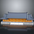 Traditional Architecture With Gray Tile Roof Curved Eaves Yellow Wooden Walls And Stone Steps