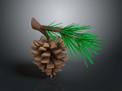Natural Decorative Pine Cone With Green Needles For Home Decoration 3d model