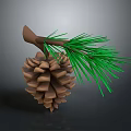 Natural Decorative Pine Cone With Green Needles For Home Decoration 3d model