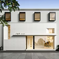 Modern Commercial Storefront Facade With Glass Doors And White Wall Design