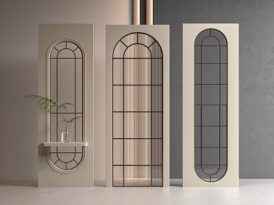 Stylish Minimalist Room Dividers With Arched And Rectangular Glass Panels And Metal Frames For Home Decor 3d model