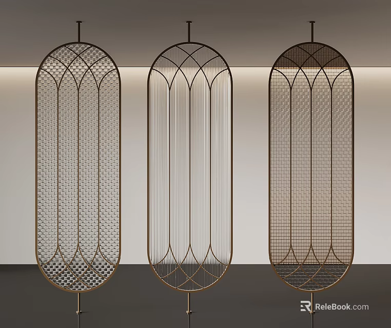 Decorative Modern Metal Screens With Oval Design And Intricate Grid Patterns 3d model 