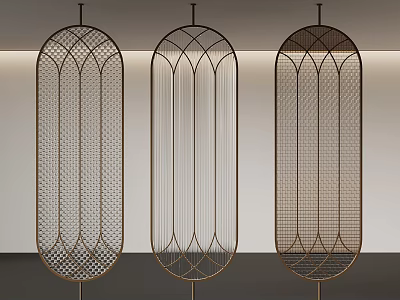 Decorative Modern Metal Screens With Oval Design And Intricate Grid Patterns 3d model