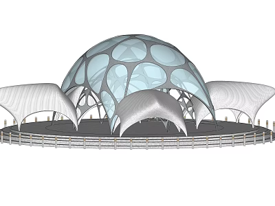 Modern Pergola Design With Dome Structure Transparent Panels Curved Roof And Surrounding Railings 3d model