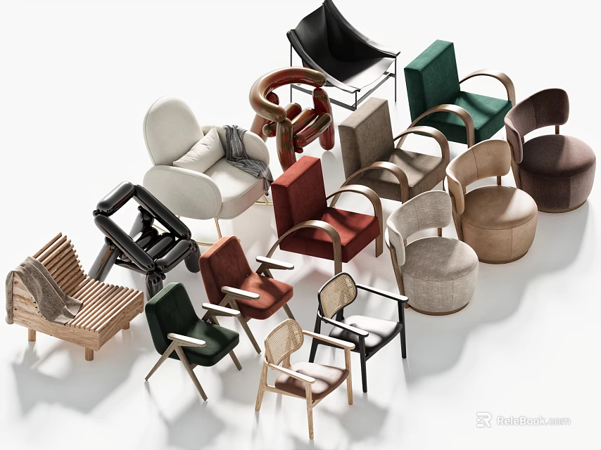 Modern Accent Chairs With Multiple Colors And Designs For Living Room Interior 3d model 