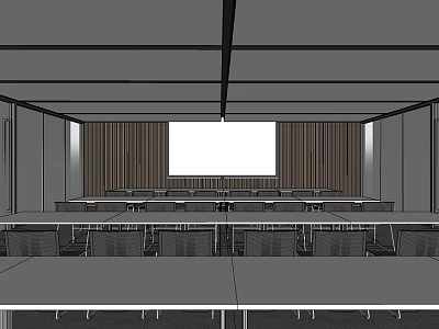 Modern Meeting Room Interior With Projection Screen Wooden Wall Panels Tables And Chairs 3d model