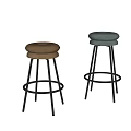 Modern Bar Stools With Brown and Gray Cushioned Seats and Black Metal Frames
