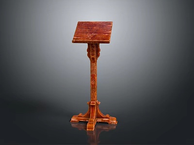 Carved Wooden Pedestal Stand With Square Top And Intricate Design Details 3d model