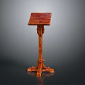 Carved Wooden Pedestal Stand With Square Top And Intricate Design Details