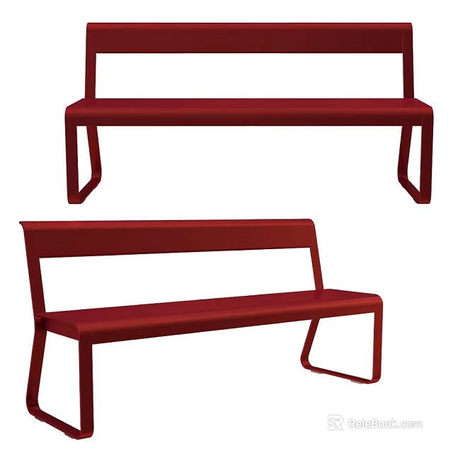 Sleek Red Modern Bench With Metal Frame And Minimalist Design Features 3d model 