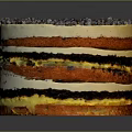 Delicious Layered Cake With Yellow Cream Topping Blueberry Garnish And Colorful Inner Layers