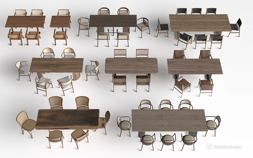 Various Wooden Dining Table Sets With Matching Chairs And Different Styles 3d model