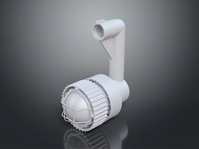 White Industrial Mechanical Component With Curved Pipe And Mesh Cover 3d model