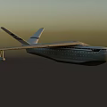 Streamlined Passenger Airplane Flying With Blue Stripe Aerodynamic Wings And Tail