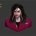 3D Female Character With Black Long Hair Yellow Earrings Pink Jacket Black Top Bust Sculpture